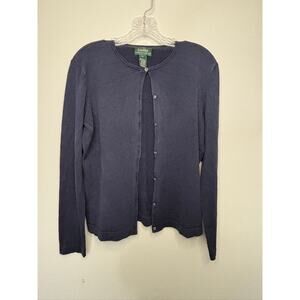 Lauren Ralph Lauren Navy Cardigan sweater silk & nylon Large